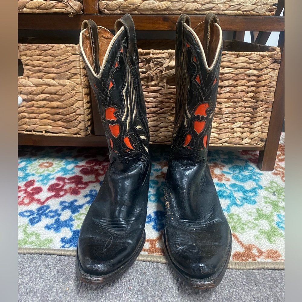 Rare Vintage Black and Orange Western Thunderbird Boots